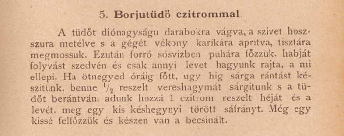 Recept a Magyar Nemzeti Szakács Könyvből: borjutüdő czitrommal
